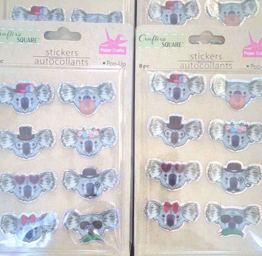 (4) NEW Koala Bears Sticker Pack Sheet Dimensional Pop-Up - 8 stickers each - Picture 3 of 4